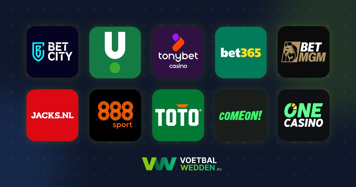 Overzicht van logo's van diverse legale online bookmakers in Nederland.