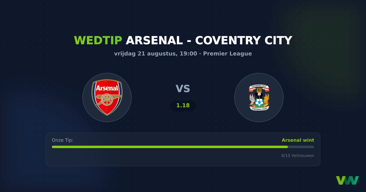 Arsenal vs Coventry City: PL-start met 1.18 monsterodd