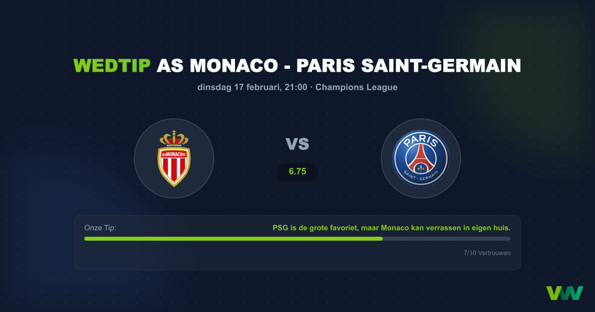 Wedtip: AS Monaco - PSG (17 februari 2026 - 21:00)