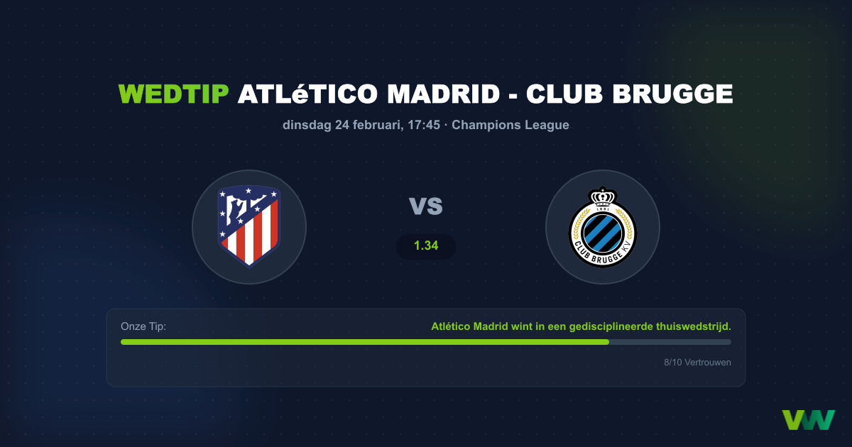 Wedtip: Atlético Madrid - Club Brugge | 24 februari 2026 - 18:45