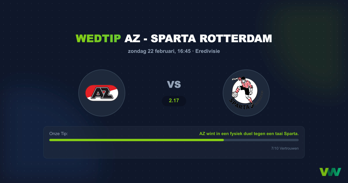 Wedtip: AZ Alkmaar - Sparta Rotterdam (22 februari - 16:45)