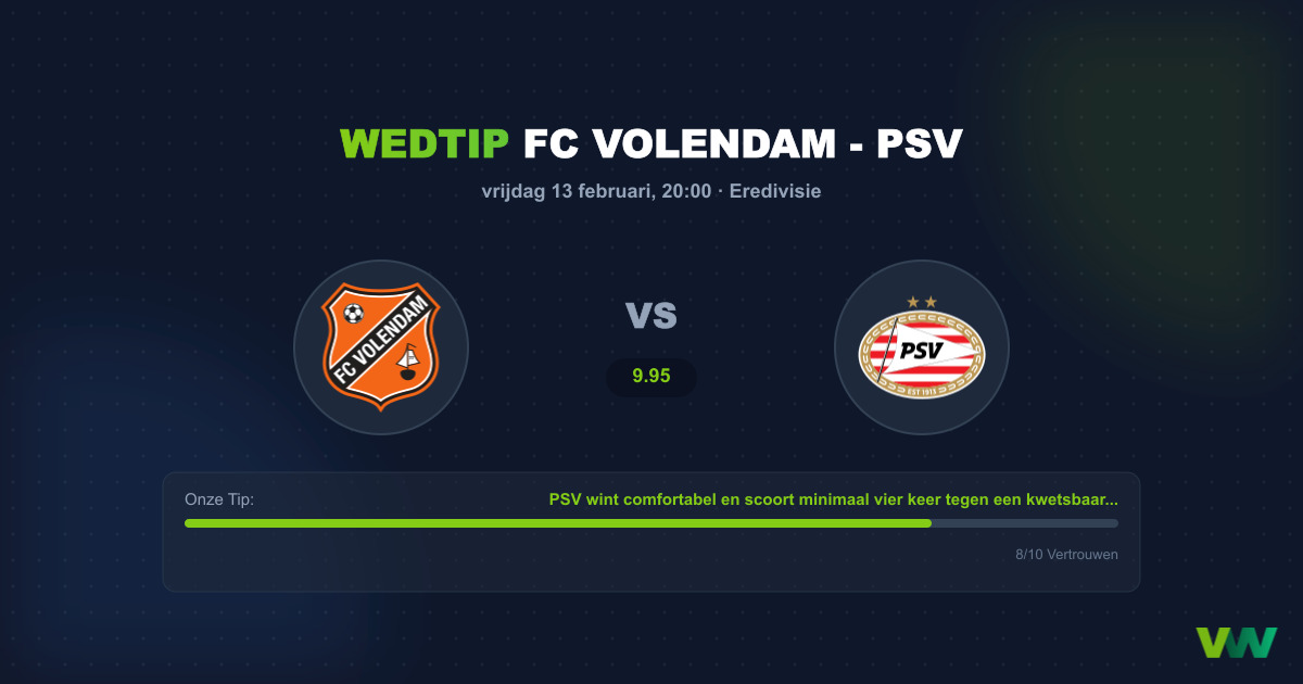 Wedtip: FC Volendam - PSV (13 februari - 20:00)