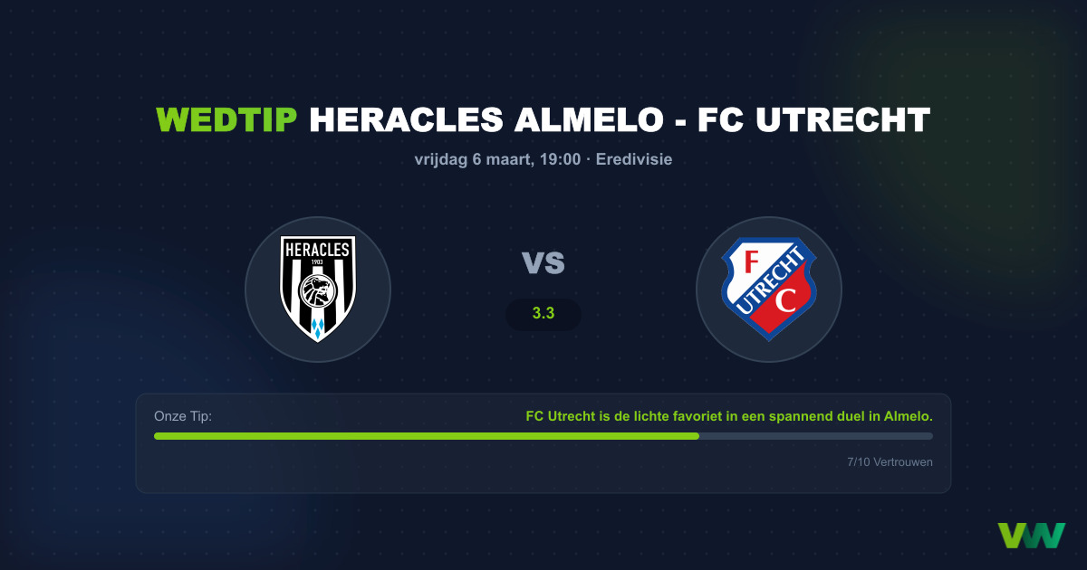 Wedtip: Heracles Almelo - FC Utrecht (6 maart 2026 - 19:00)