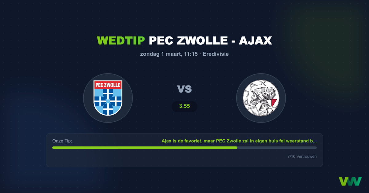 Wedtip: PEC Zwolle - Ajax (1 maart 2026 - 11:15)
