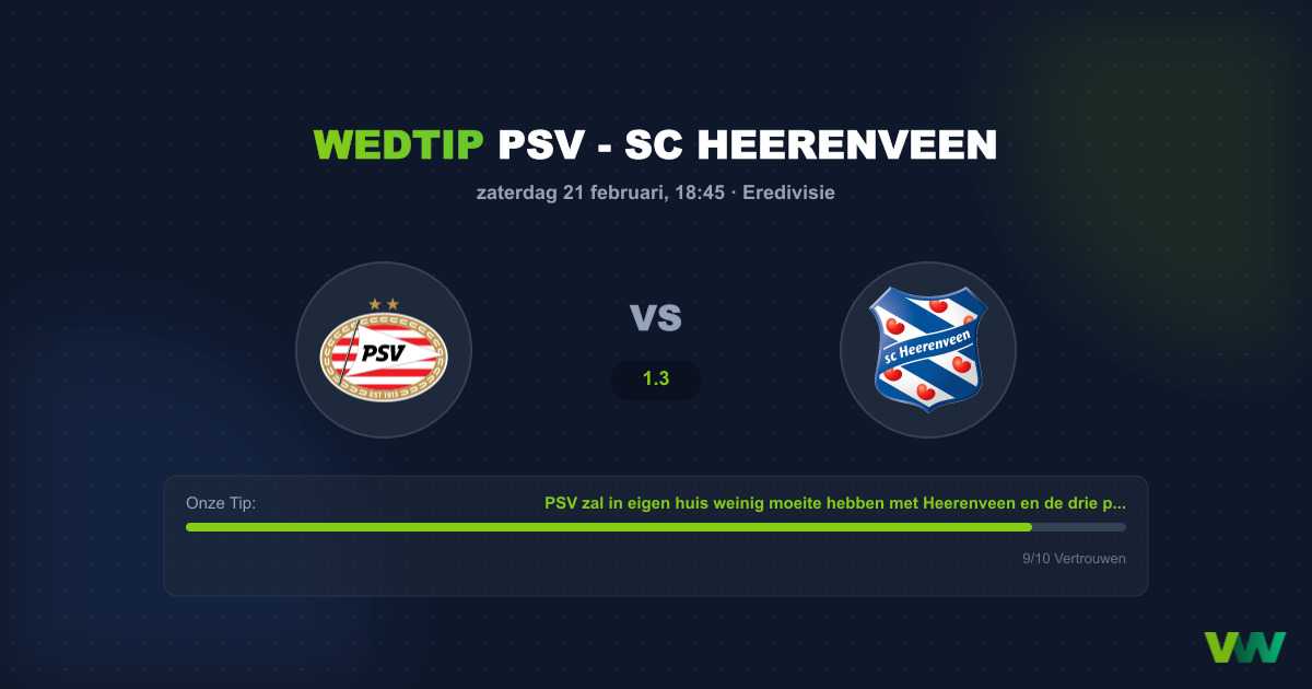 Wedtip: PSV - SC Heerenveen (21 februari - 18:45)