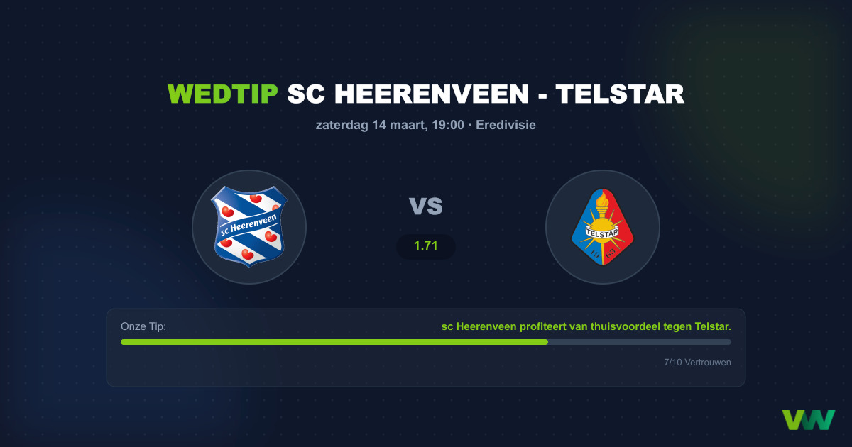 Wedtip: SC Heerenveen - Telstar (14 maart 2026)