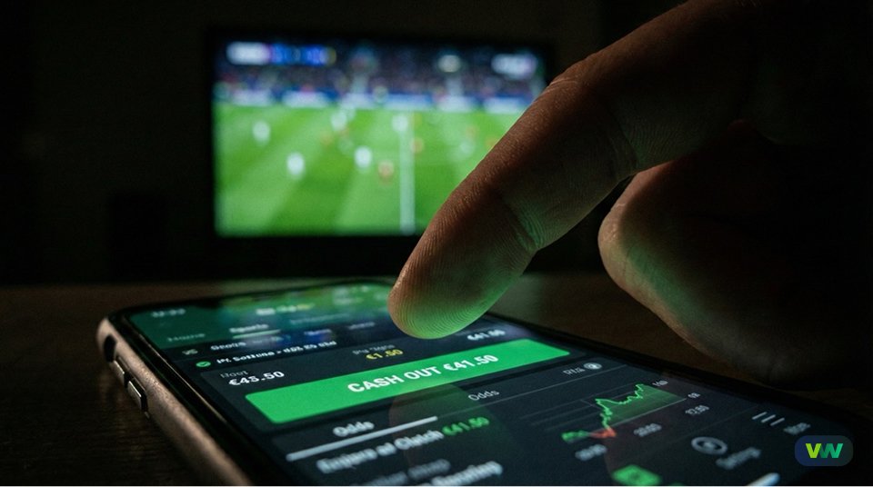 De 'Cash Out' valkuil (vinger drukt op cash-out knop mobiele app)