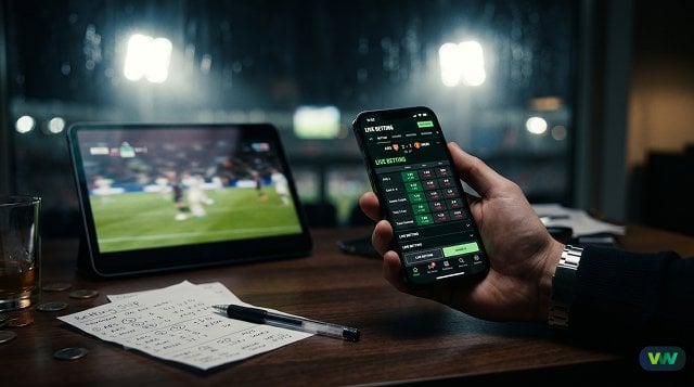 Live wedden op een smartphone tijdens de ontknoping van de laatste Eredivisie speelronde.