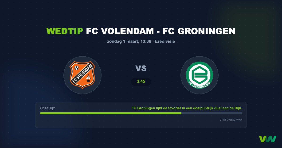 Wedtip: FC Volendam - FC Groningen (1 maart 2026 - 13:30)