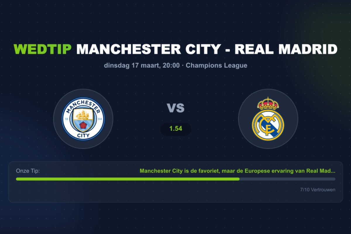Wedtip Manchester City - Real Madrid (dinsdag 17 maart)