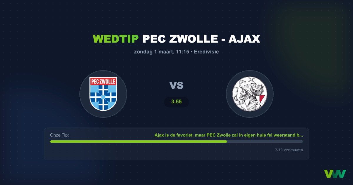 Wedtip: PEC Zwolle - Ajax (1 maart 2026 - 11:15)