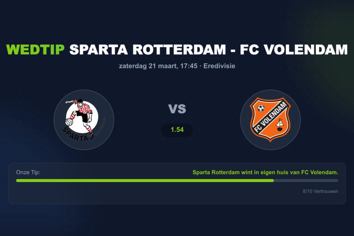 Wedtip Sparta - Volendam (zaterdag 21 maart)